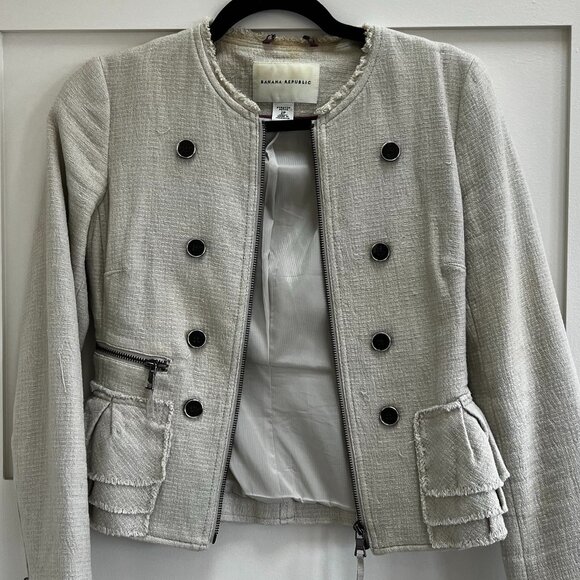 Banana Republic Cropped Tweed Jacket Size P2 Color: Stone - Picture 2 of 8